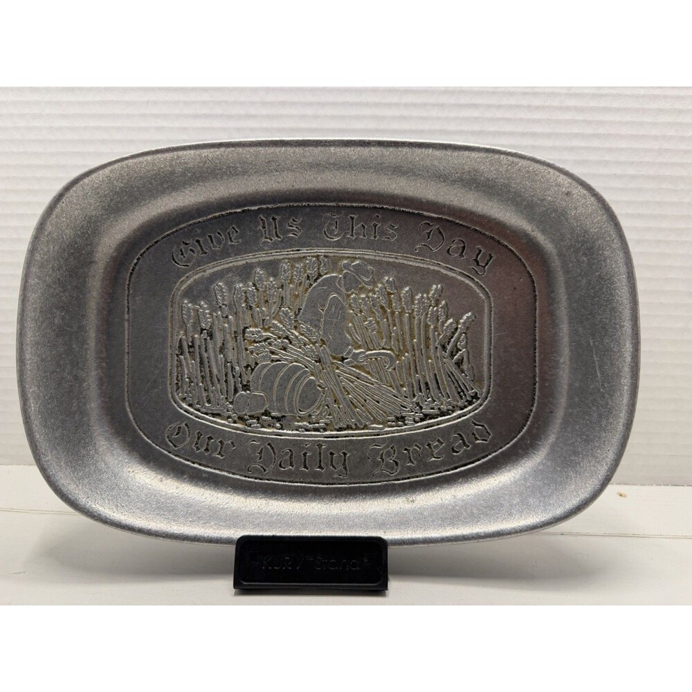 Vintage Wilton Pewter Bread Plate Tray "Give Us This Day Our Daily Bread"
